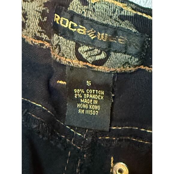 Vintage Rocawear Jeans Bootcut 7 Dark Wash Low Rise Embroidered Hip Hop Denim - Picture 7 of 10